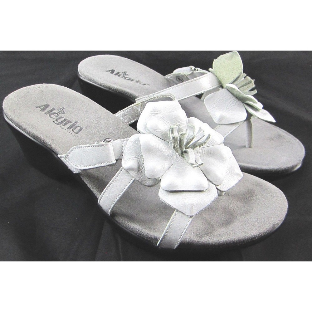 Alegria Hula Women's White Leather Floral Flower Sandals Sz EUR 40, US‎ 9.5 - 10
